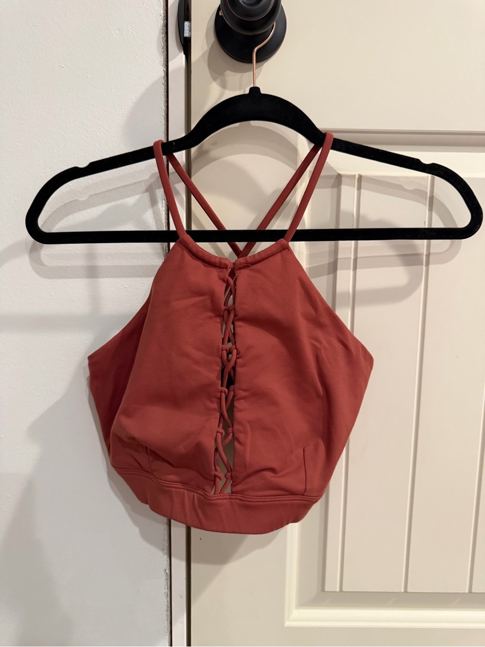 ALO Yoga Rust Lace-Up Sports Bra - Deep Terracotta